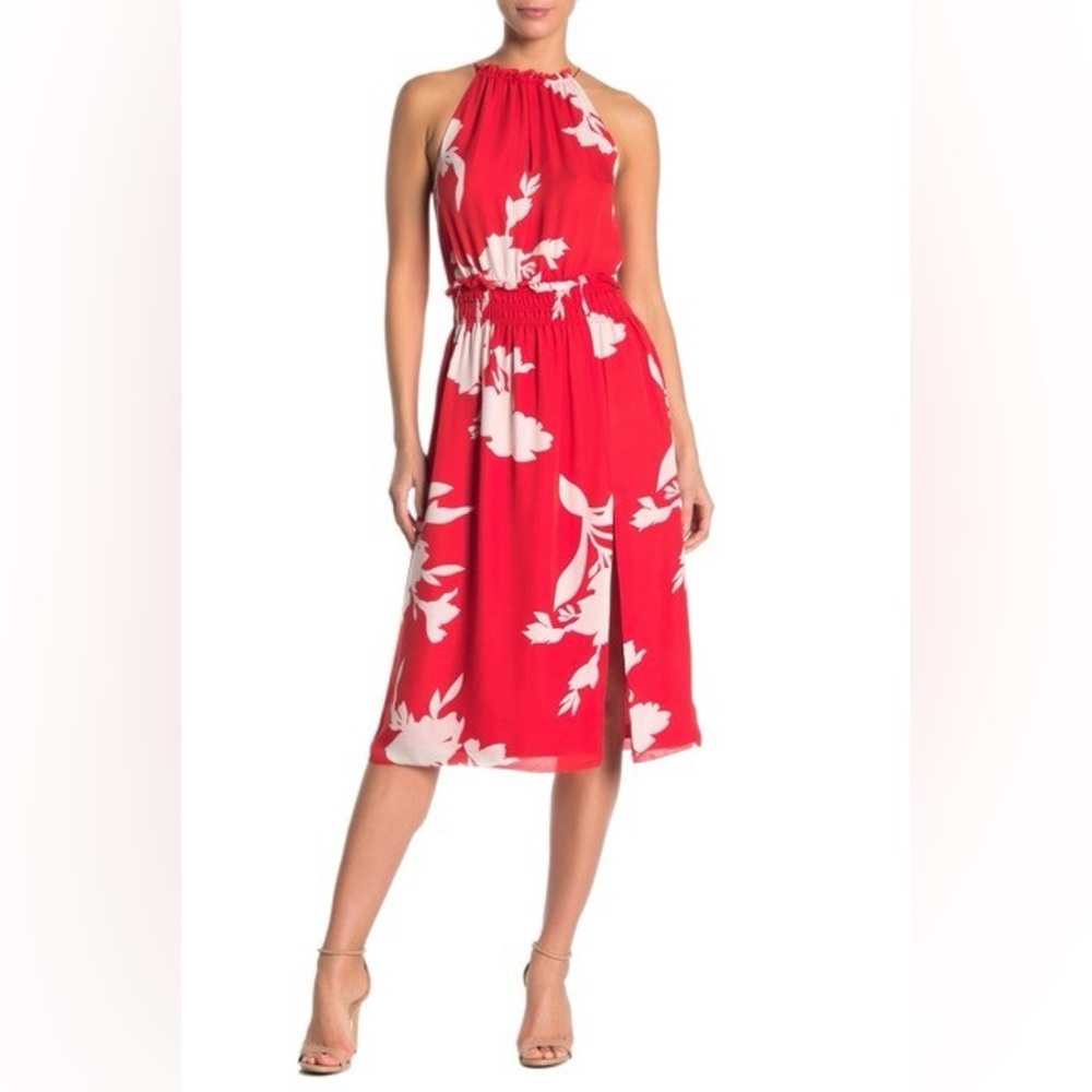 Joie Red Floral Halter Dress 100%silk